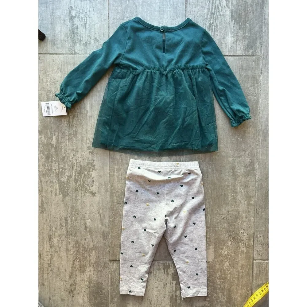 Baby Girl Toddler 2 Piece Outfit Set Babydoll Tutu Top Leggings NEW Shimmer 12m